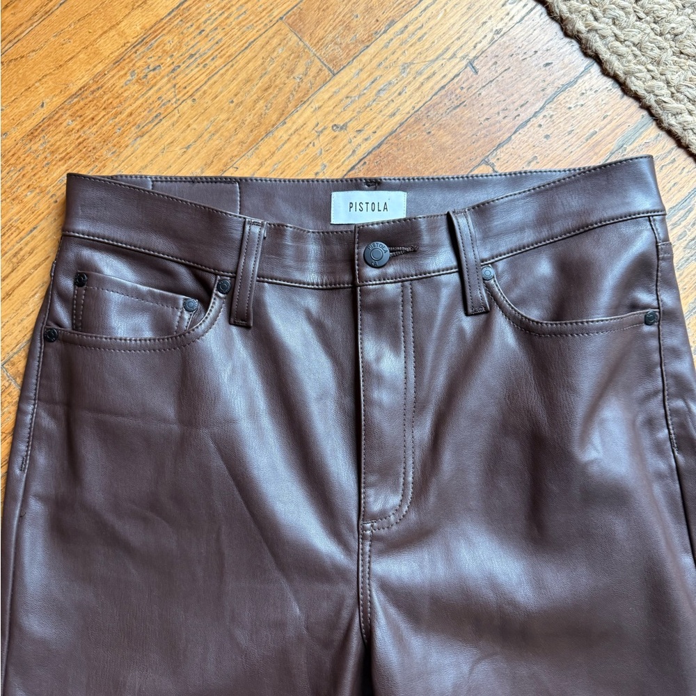 Pistola Vegan Leather Straight Leg Pants Dark Brown sz: 29 - Picture 3 of 7